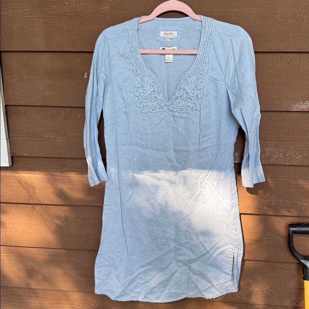 Malvin I Love Linen light blue tunic dress size Medium